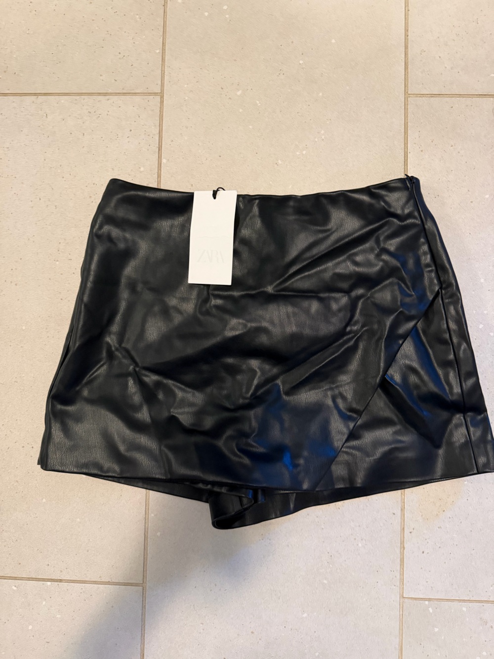 Zara Black Faux Leather Asymmetric Mini Skort